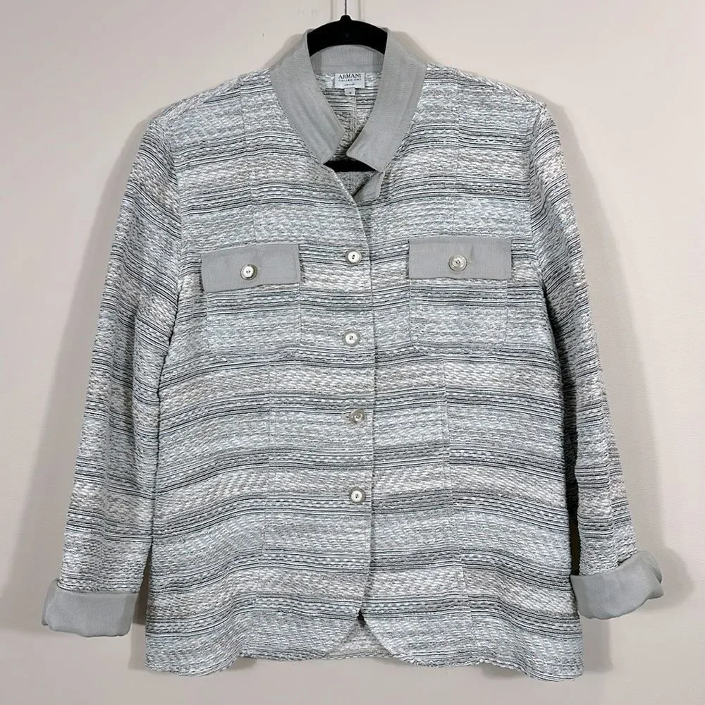 ARMANI COLLEZIONI Gray Striped Knit Button Front Blazer/Jacket Women Size 12