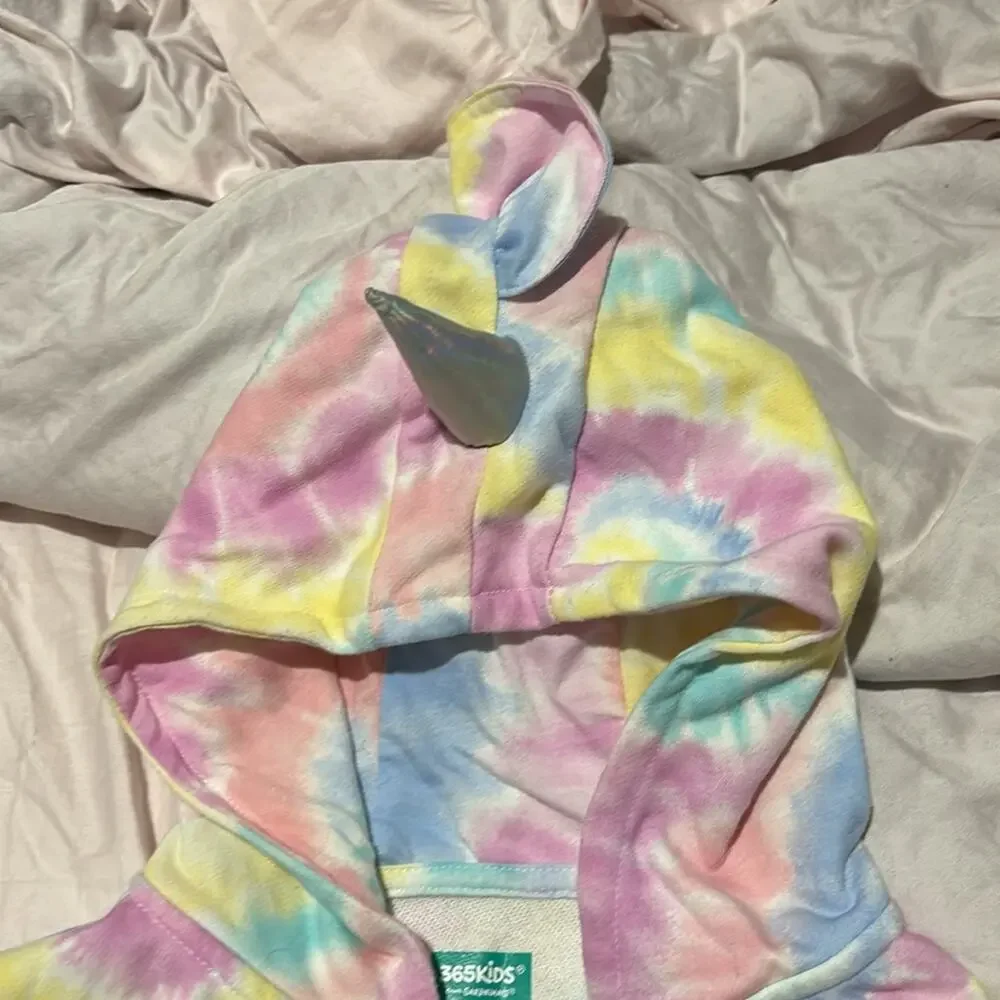 365 kids 7 Colorful Tie-Dye Kids unicorn Hoodie full front zip euc