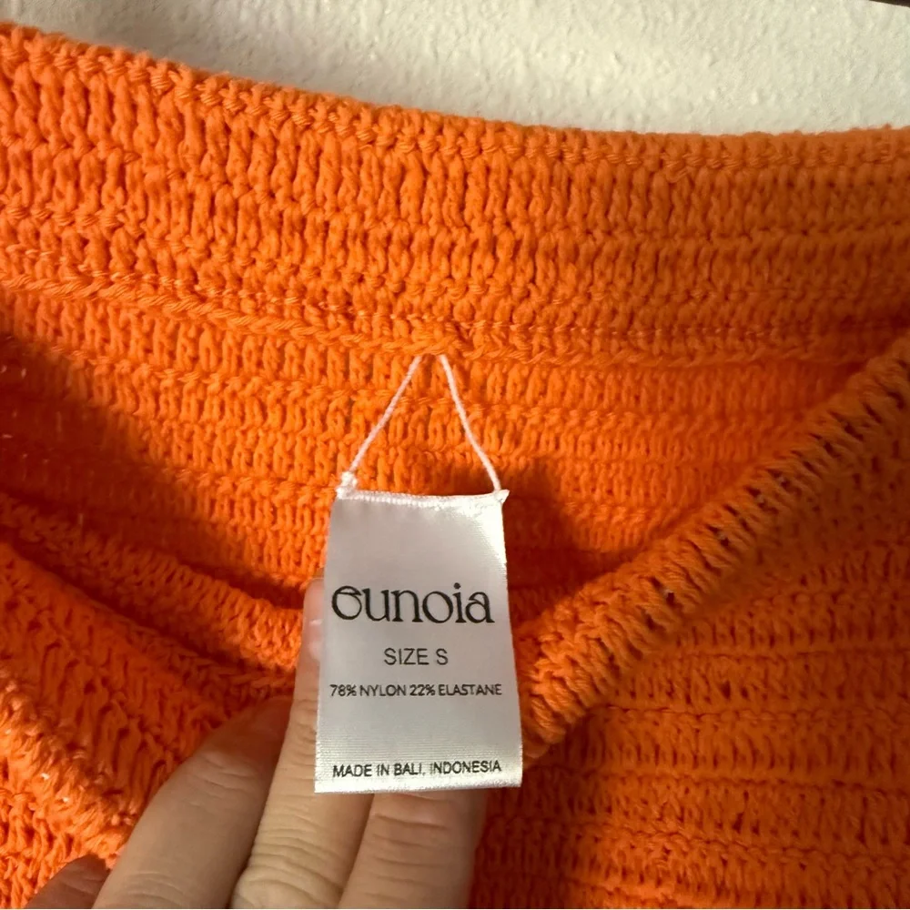 EUNOIA orange crochet open chunky knit bodycon midi‎ maxi skirt
