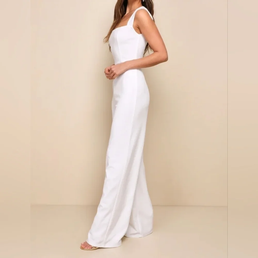 Lulus Enticing Endeavors White Sleeveless Square Neck Jumpsuit