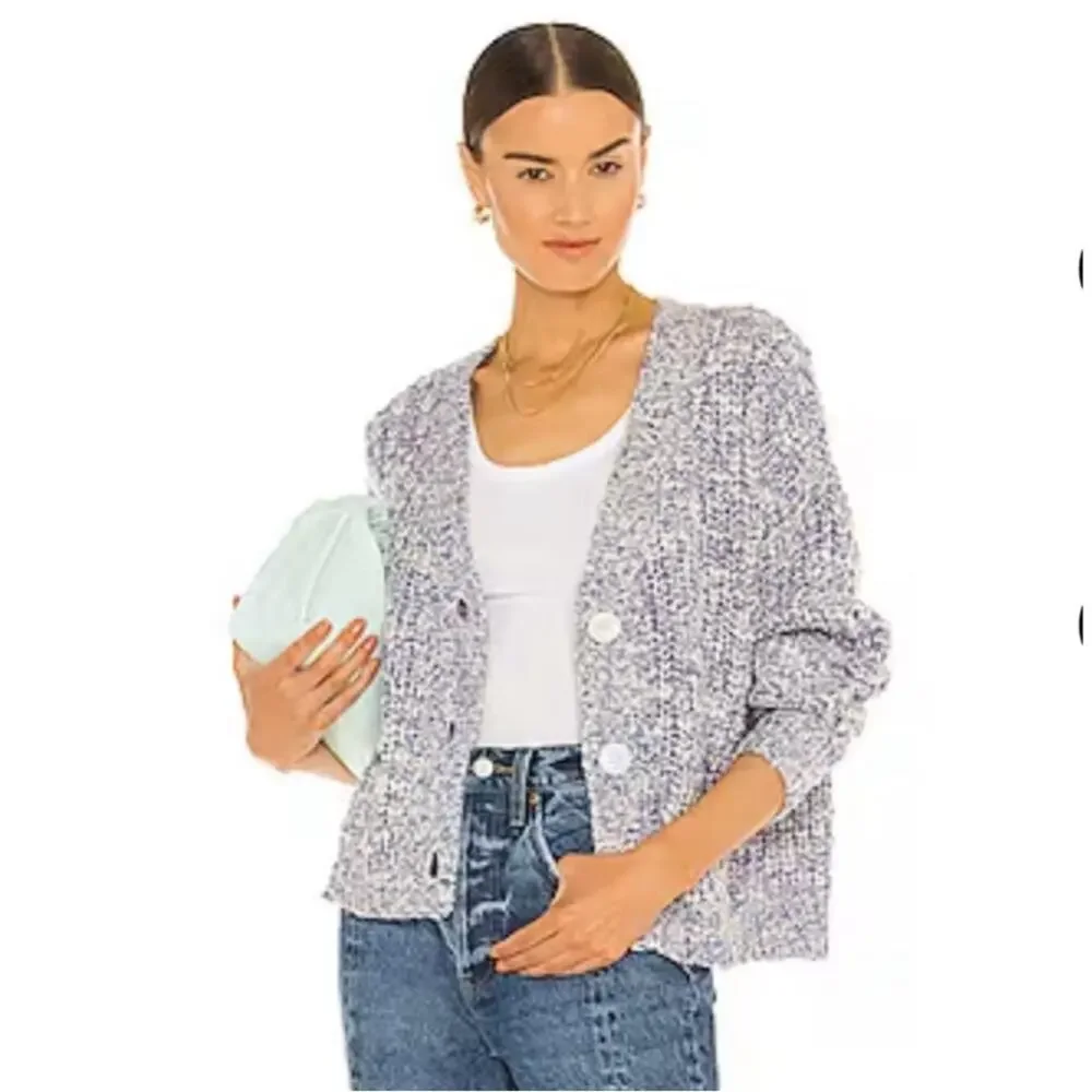 Pistola Lorena purple white confetti wool alpaca blend button cardigan Small