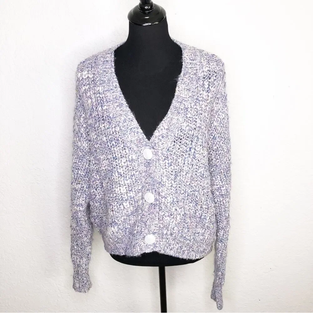 Pistola Lorena purple white confetti wool alpaca blend button cardigan Small