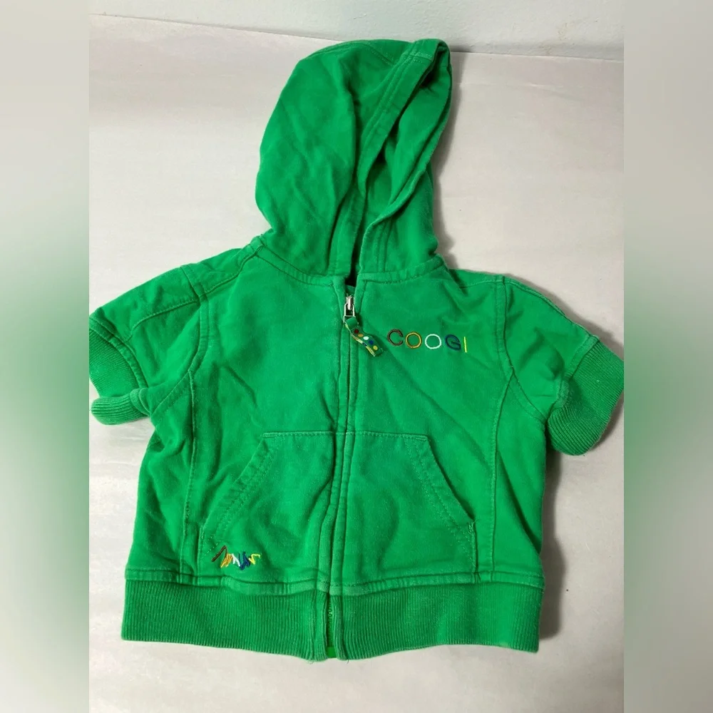 Coogi Short Sleeve Full‎ Zip Sweater Baby Boy 6m Green Logo Hooded Pockets
