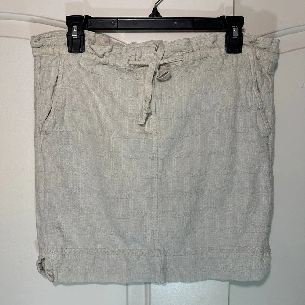 Loft‎ Cream Mini Skirt Linen Cotton Blend Drawstring Pockets Womens Small Petite