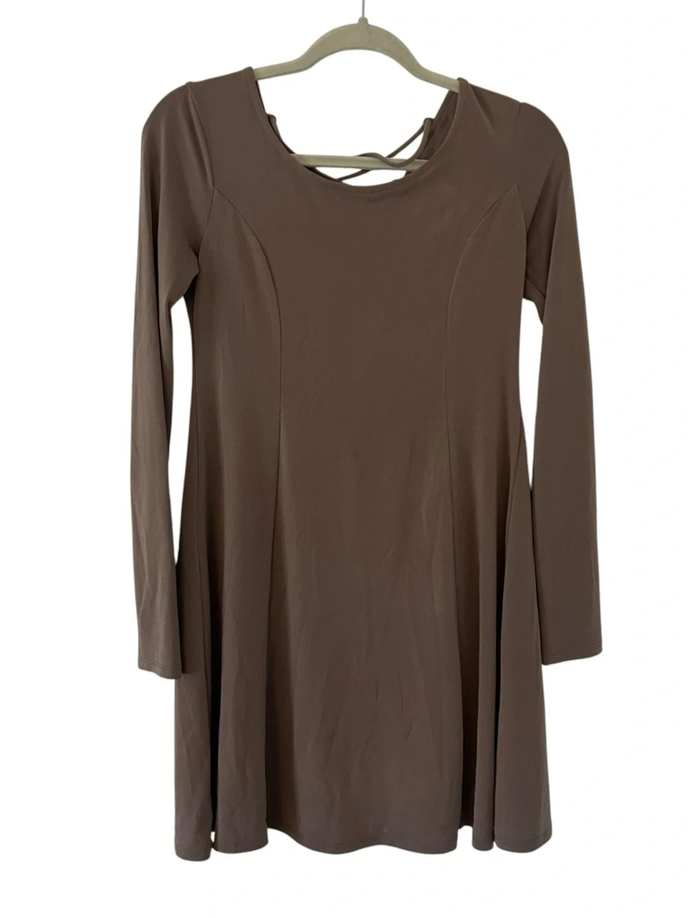 Brown Forever 21 Long Sleeve Dress Lace Up Back Design Women’s Size Medium Fit!