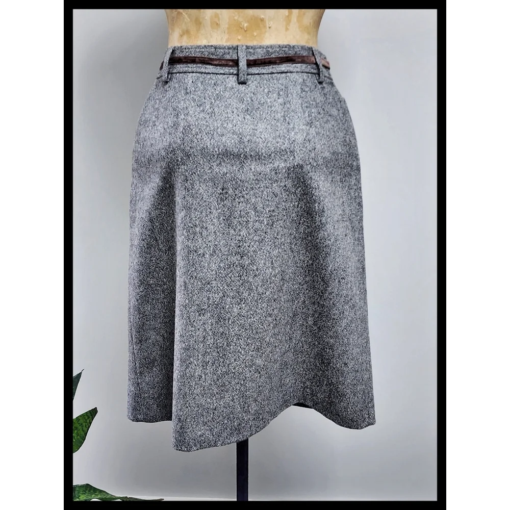 J Crew Vintage Wool Blend Lined Tweed A-line Skirt Velour Tie Belt Gray Size 2