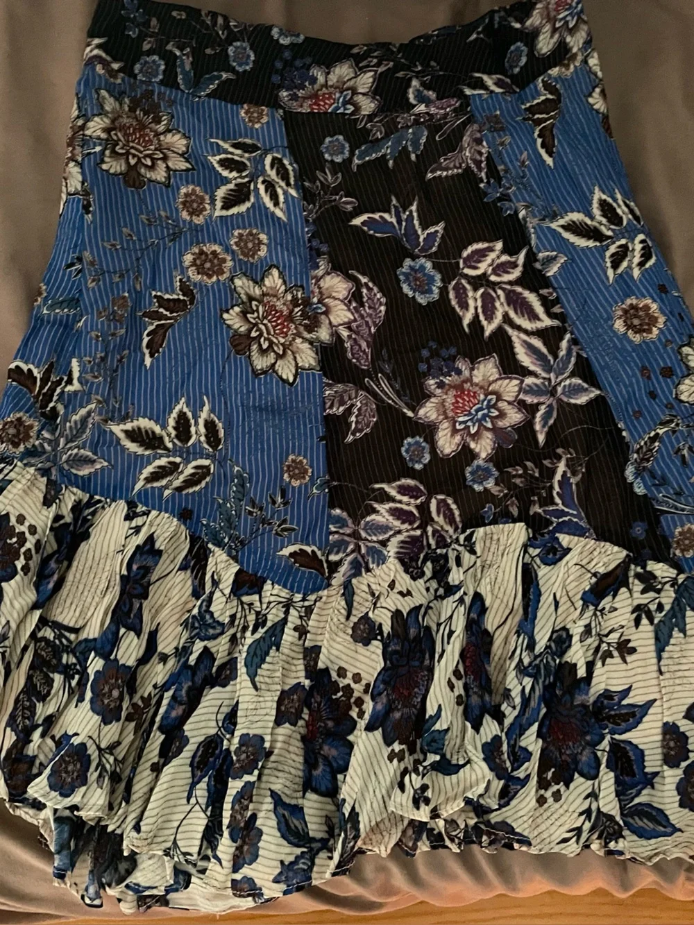 Zara Floral Patchwork Smocked Tube Top - Blue, Black, Cream