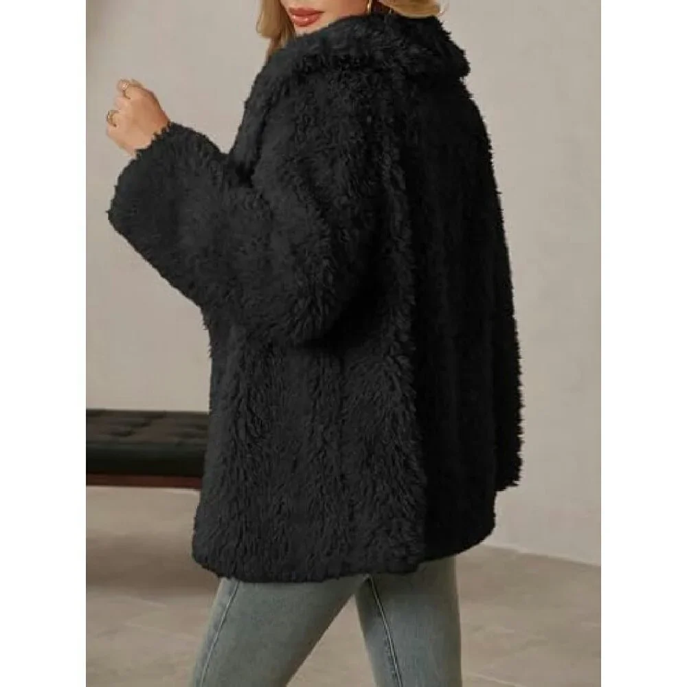 Oversized Faux Fur Coat Lapel Collar Open Front Winter Jacket