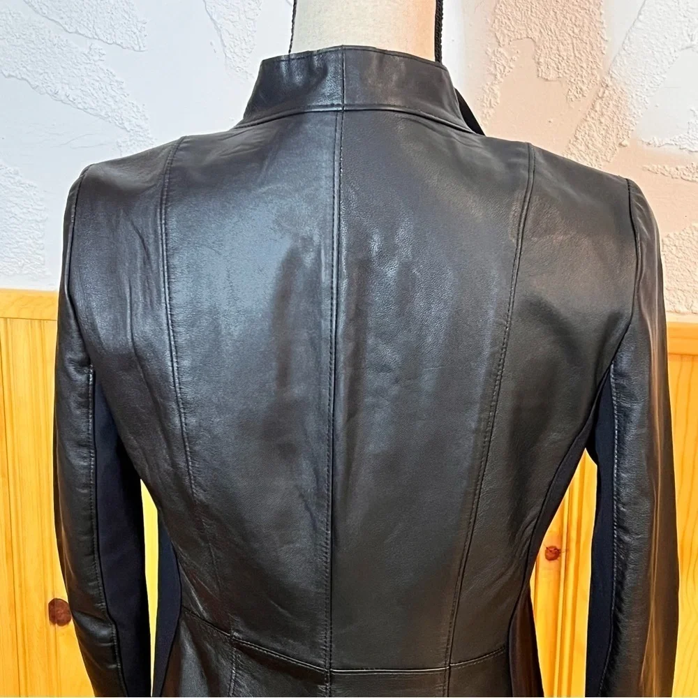 Elaine Kim Elegant Black Leather Open Jacket Sz-Petite