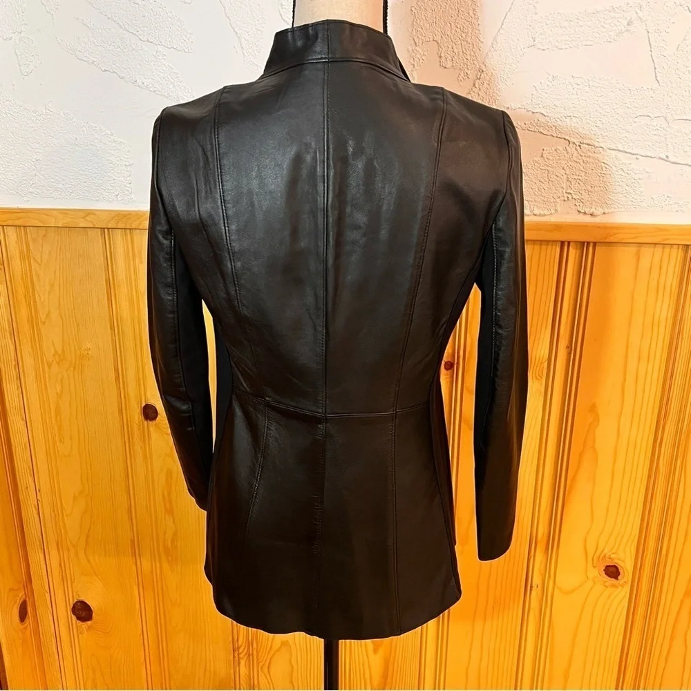 Elaine Kim Elegant Black Leather Open Jacket Sz-Petite