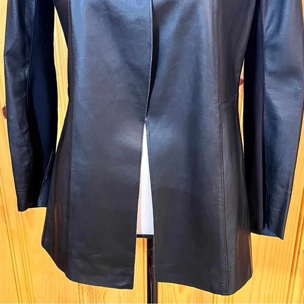 Elaine Kim Elegant Black Leather Open Jacket Sz-Petite
