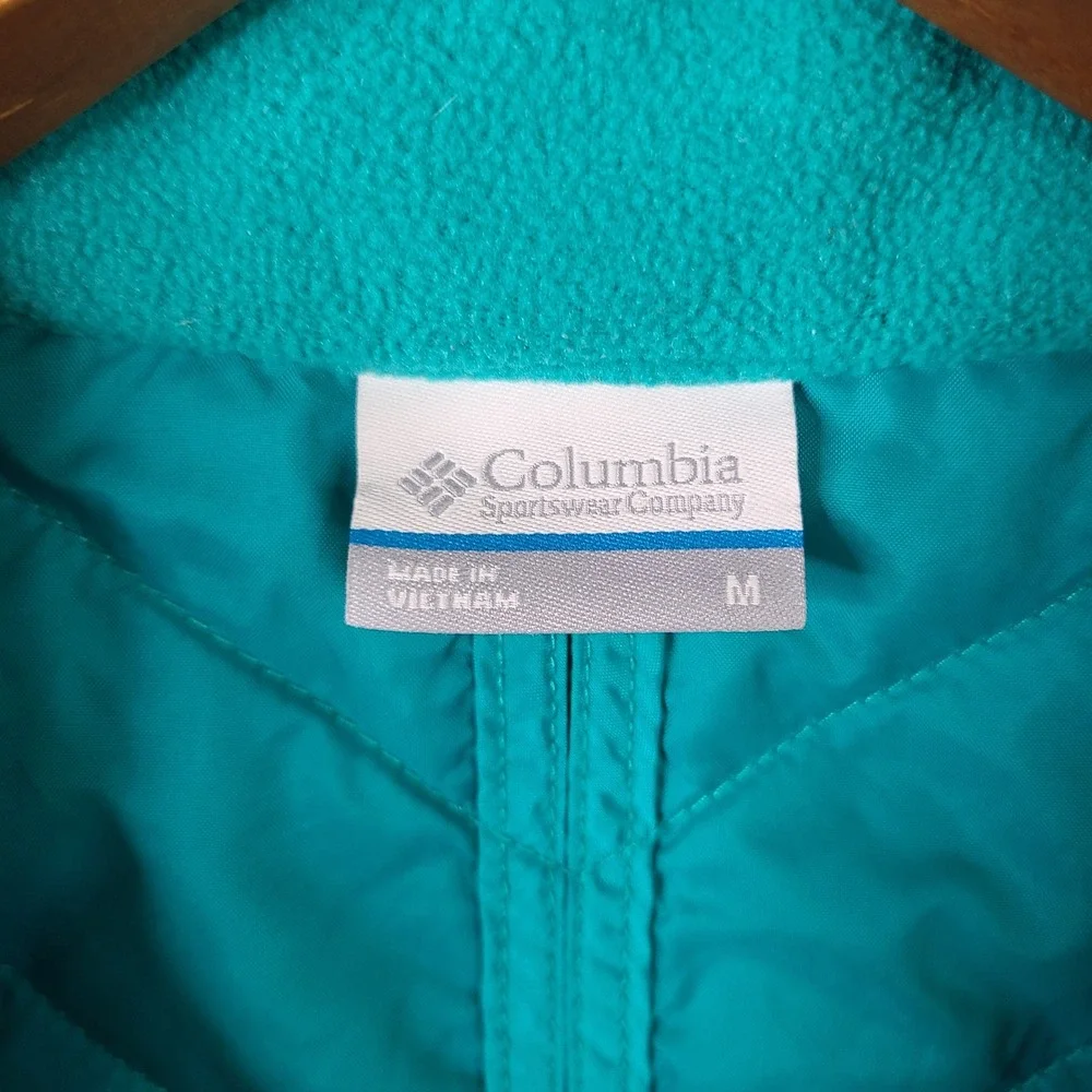 Columbia Vest Womens M Blue Fleece Trim Quilted Full Zip Puffer‎ High Neck