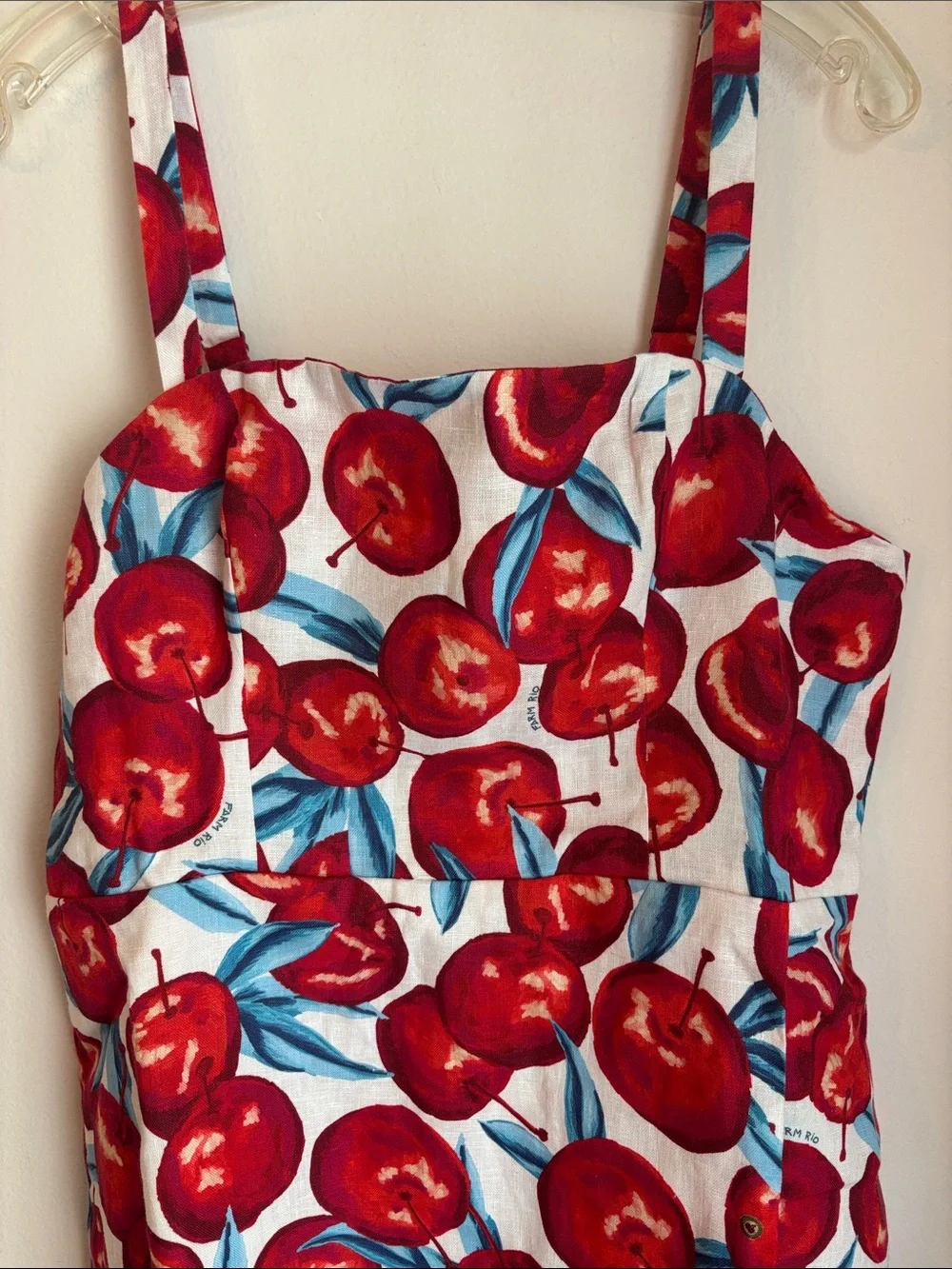 Farm Rio Cherry Blossom Sleeveless Mini Dress 100% linen fruit novelty Women XL