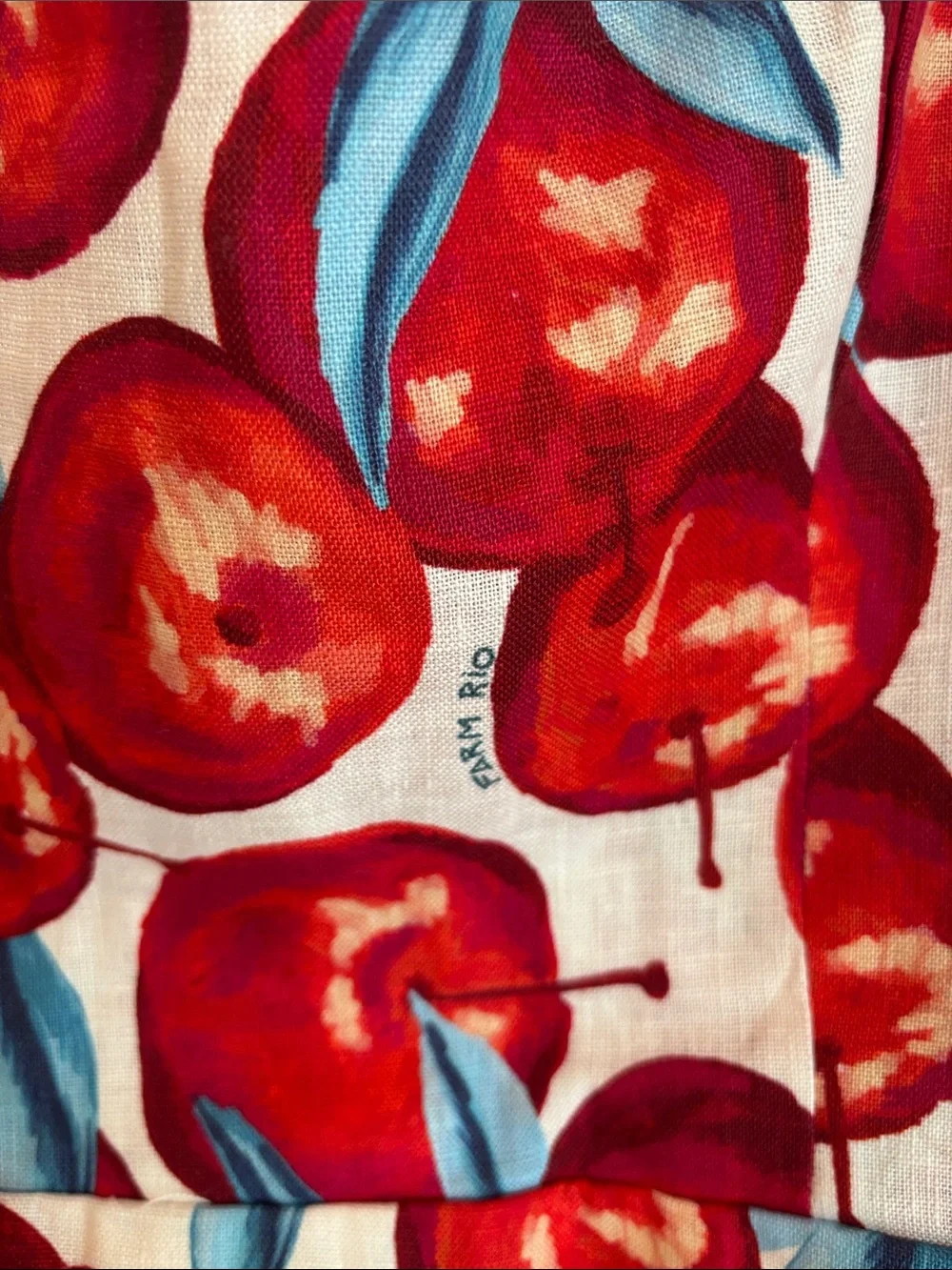Farm Rio Cherry Blossom Sleeveless Mini Dress 100% linen fruit novelty Women XL