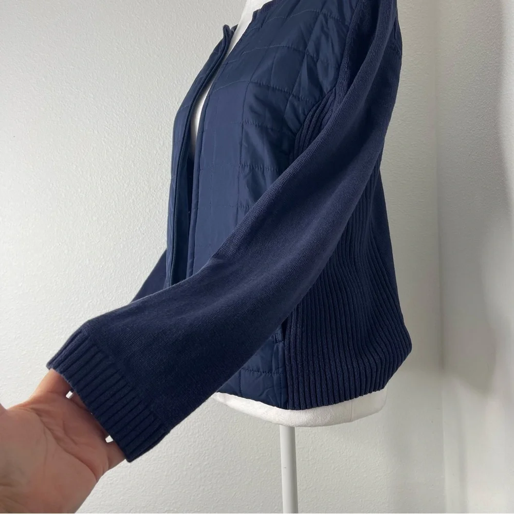 Croft & Barrow Dark Blue Knit Woven Quilted Front Zip Pockets Jacket Sweater Md