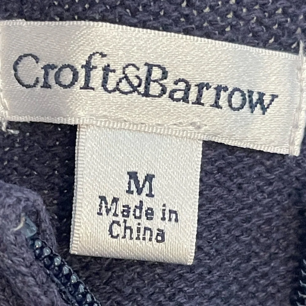 Croft & Barrow Dark Blue Knit Woven Quilted Front Zip Pockets Jacket Sweater Md
