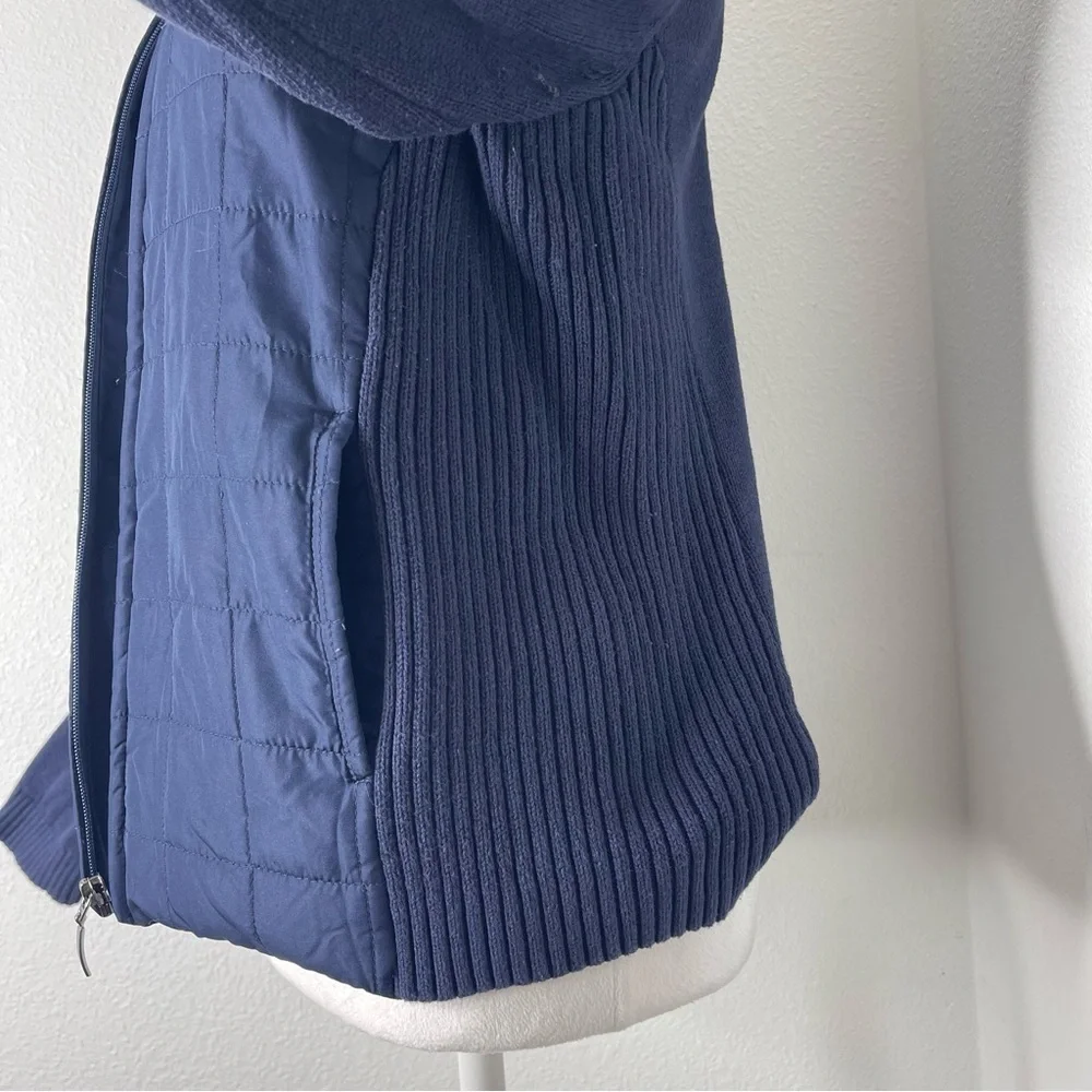 Croft & Barrow Dark Blue Knit Woven Quilted Front Zip Pockets Jacket Sweater Md