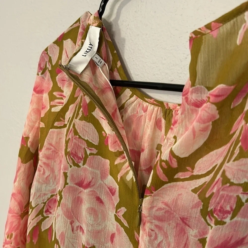 NWT Likely Women’s Hadi Layered Dress, Olive green and pink. Women’s size 2.