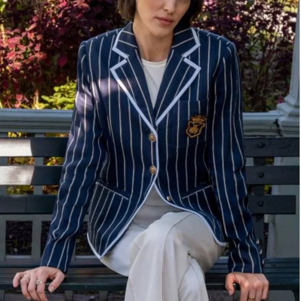 Carlisle Collection Linen Blend Jacket Captain Nautical Luxe Sz6 Tailored Blazer