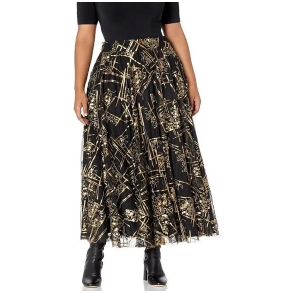 MAKING THE CUT Women's Elegant Black‎ and Gold maxi Skirts size S
