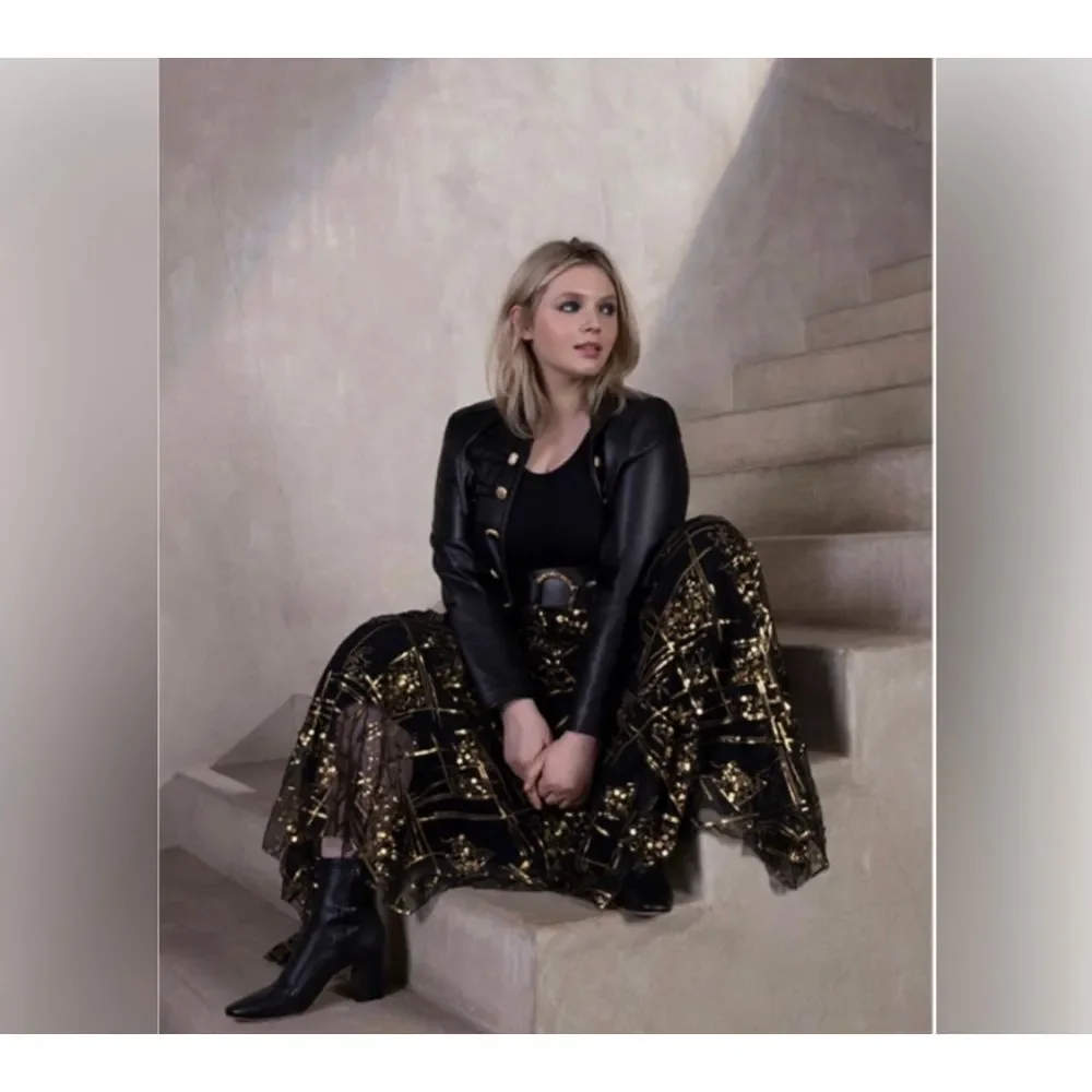 MAKING THE CUT Women's Elegant Black‎ and Gold maxi Skirts size S