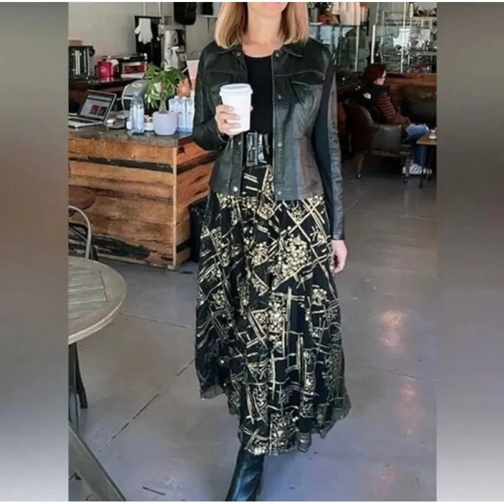 MAKING THE CUT Women's Elegant Black‎ and Gold maxi Skirts size S