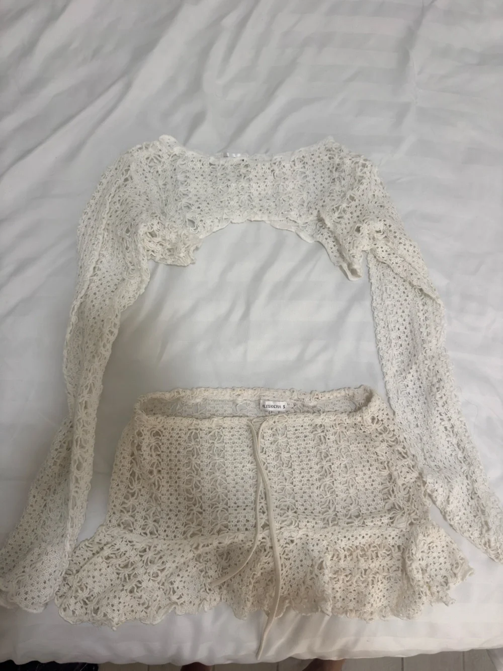 Crochet Swim Coverup Set - Cream