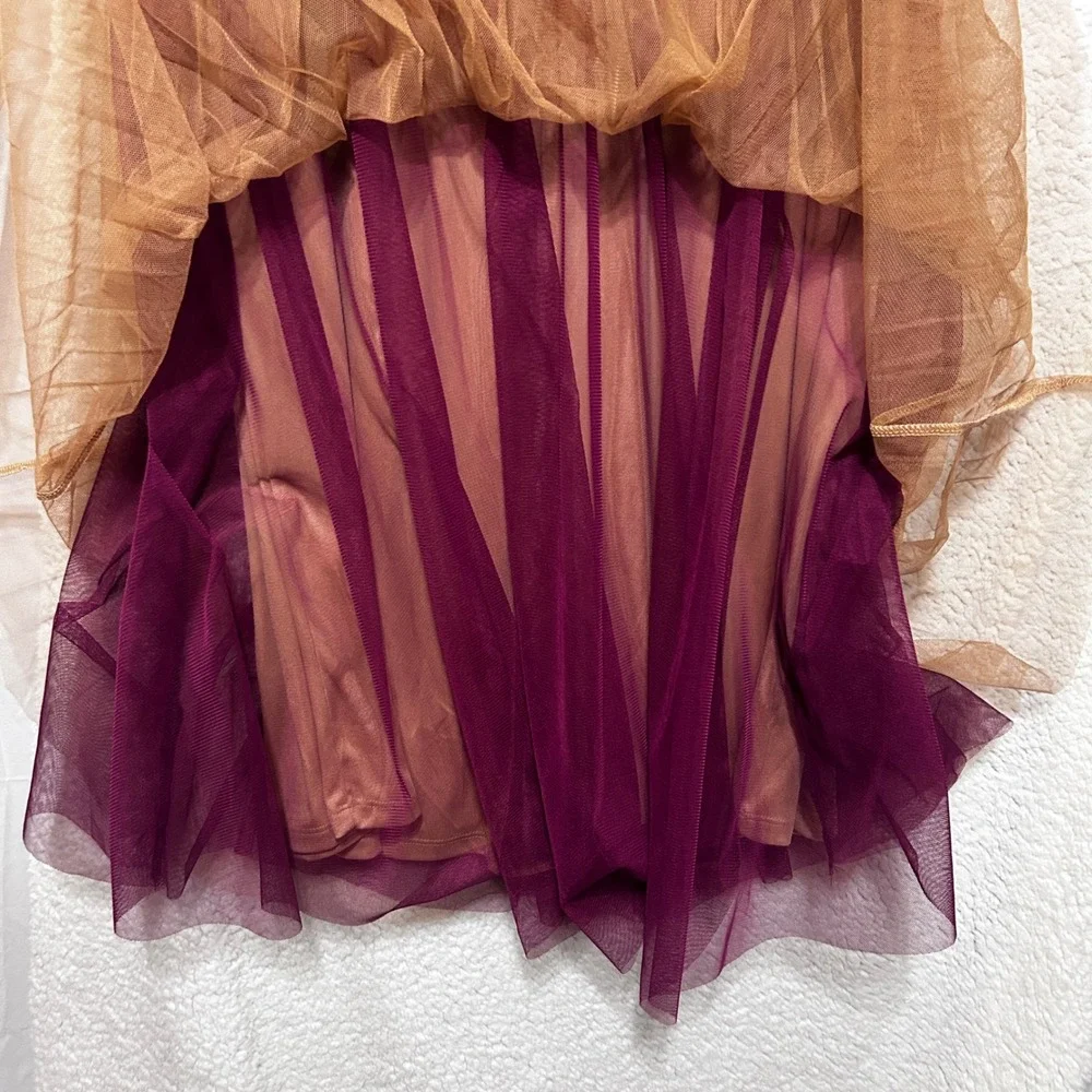 Hem And Thread Women Whimsy Fairy‎ Skirt M Brown Burgundy Tulle Pleated Romantic