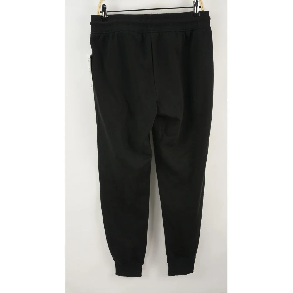 $79 Bebe‎ Sport Fleece Jogger Sweatpants Women's Large Stretch Black Silver Logo