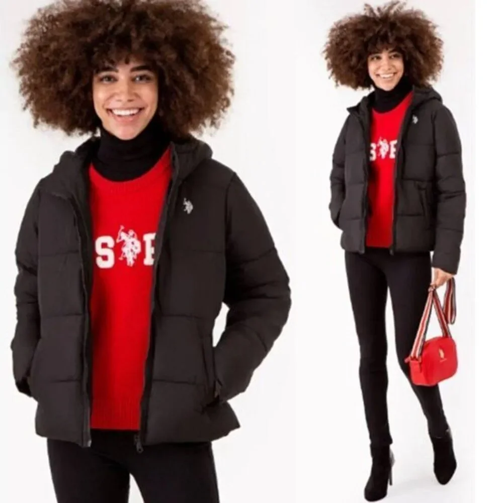 US Polo Women  Hooded Puffer Jacket‎