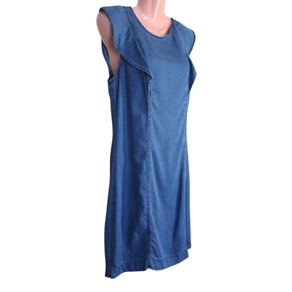 CATO Est 1946 Women's Blue Denim Short Sleeveless‎ Dress Zip Size M 100% Tencel