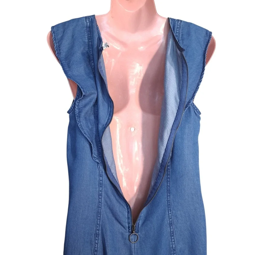 CATO Est 1946 Women's Blue Denim Short Sleeveless‎ Dress Zip Size M 100% Tencel