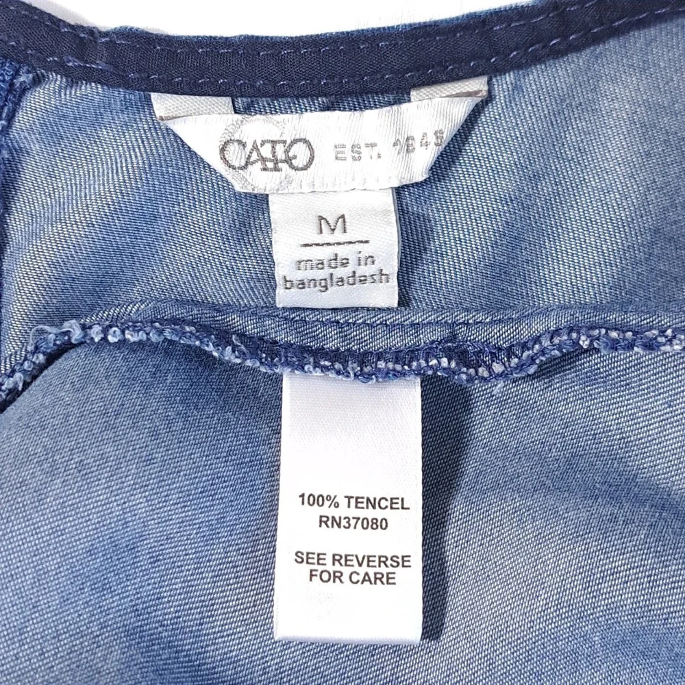 CATO Est 1946 Women's Blue Denim Short Sleeveless‎ Dress Zip Size M 100% Tencel