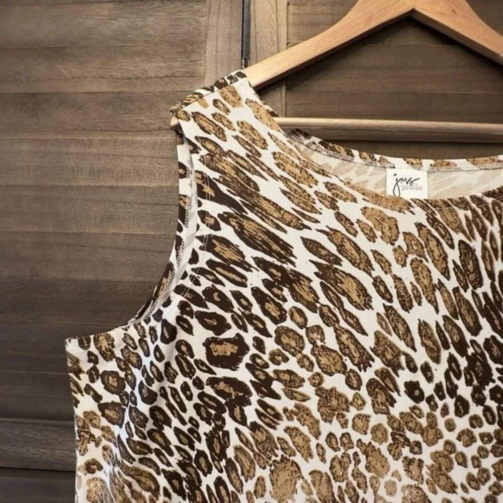 JMS Just My Size Leopard Print Damask Border Scoop Neck Sleeveless Shift Dress‎