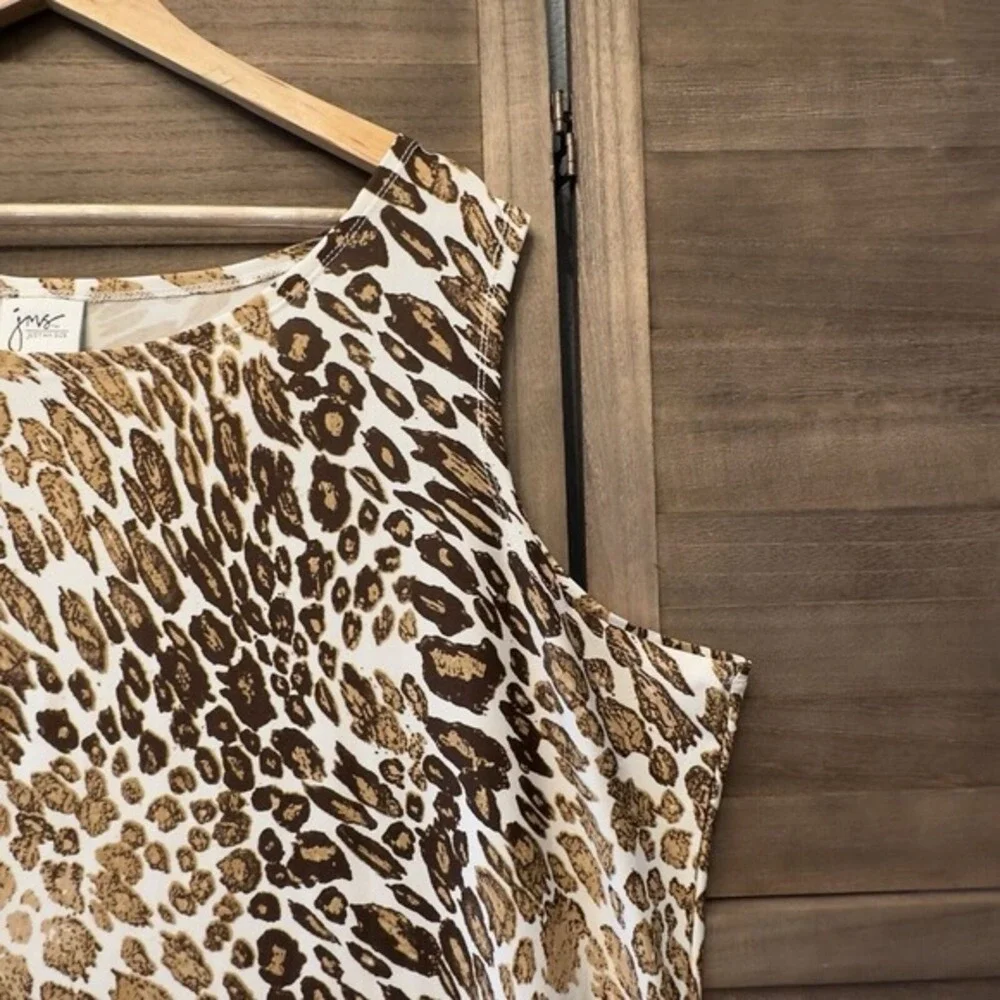 JMS Just My Size Leopard Print Damask Border Scoop Neck Sleeveless Shift Dress‎
