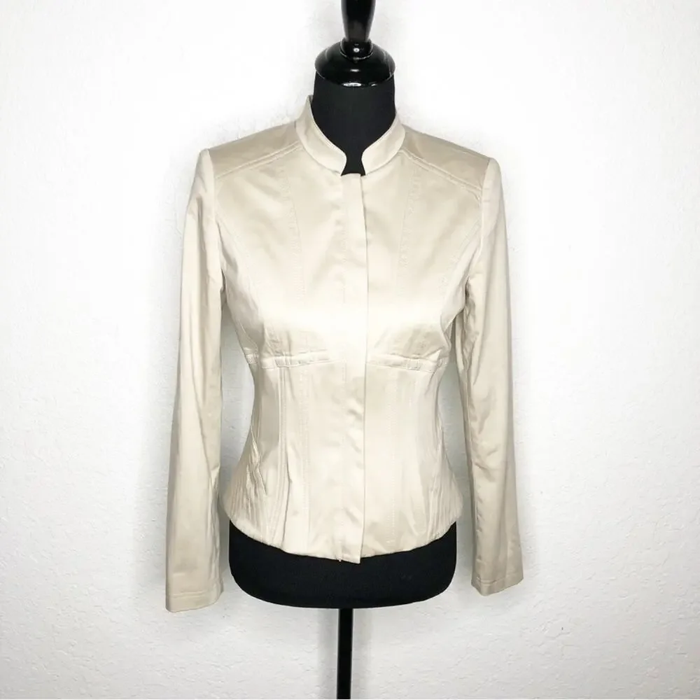 WHBM cream tan zip front blazer jacket size 2