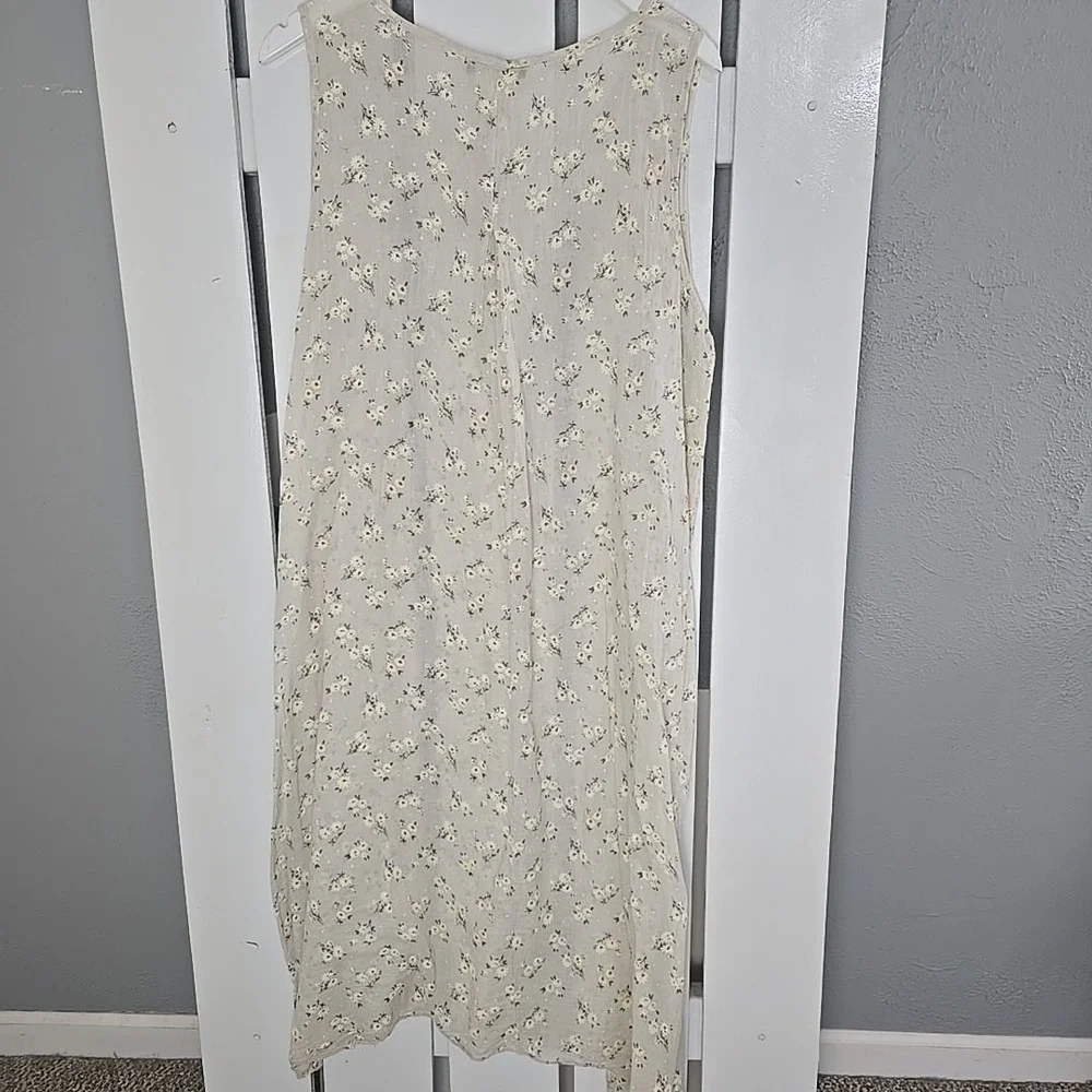 Saga Made In Italy Floral Beige‎ Midi Dress Large Cottage Prairie Lagenlook 90s