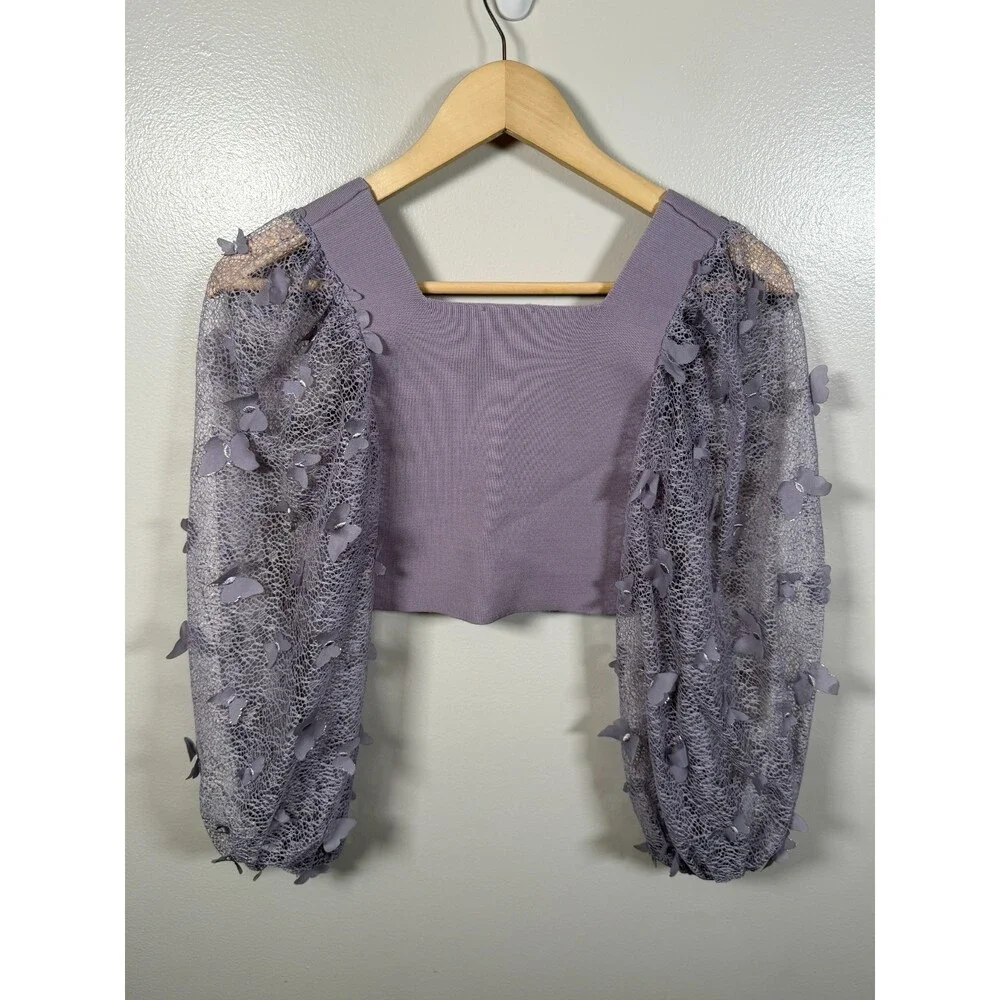 Free People Flutter By Crop Top Size XS Purple Butterfly Whimsical Ethereal