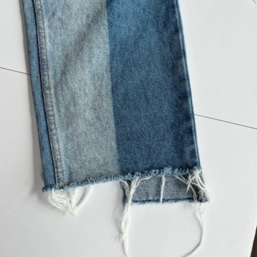Dance & Marvel Jeans Women's M Blue Distressed Raw Hem Wide Leg High Rise Ankle