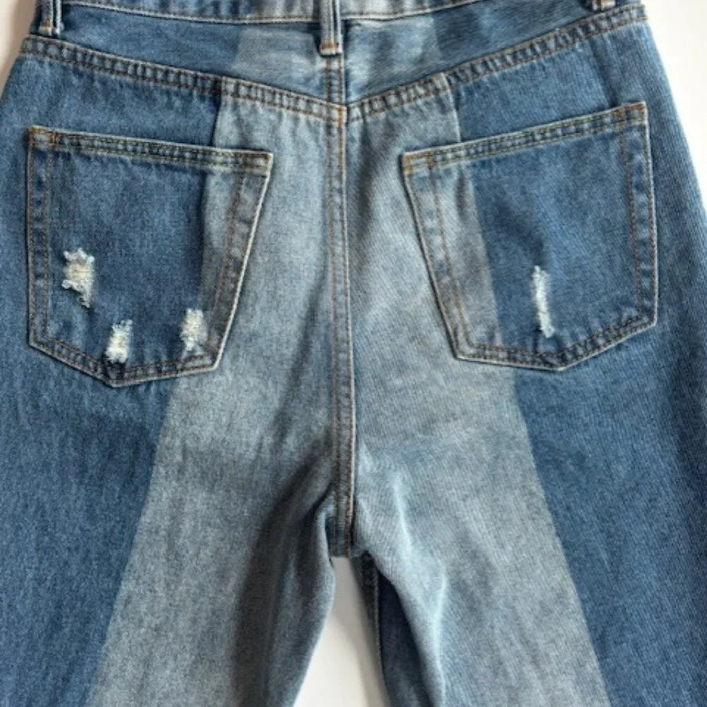 Dance & Marvel Jeans Women's M Blue Distressed Raw Hem Wide Leg High Rise Ankle