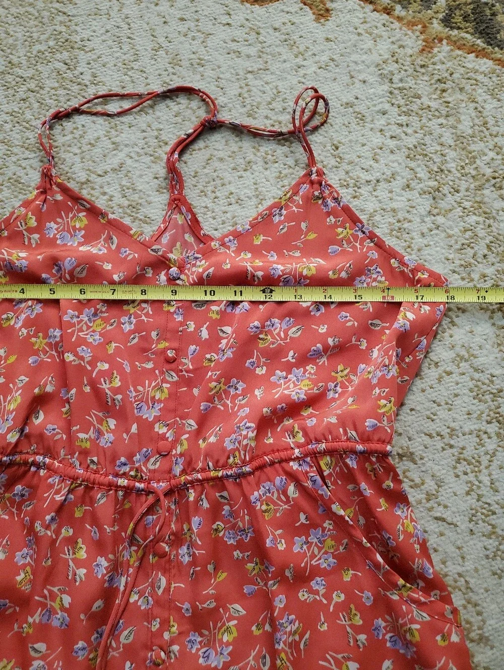 AMERICAN EAGLE Floral Strappy Elastic Drawstring Waist Mini Dress 8