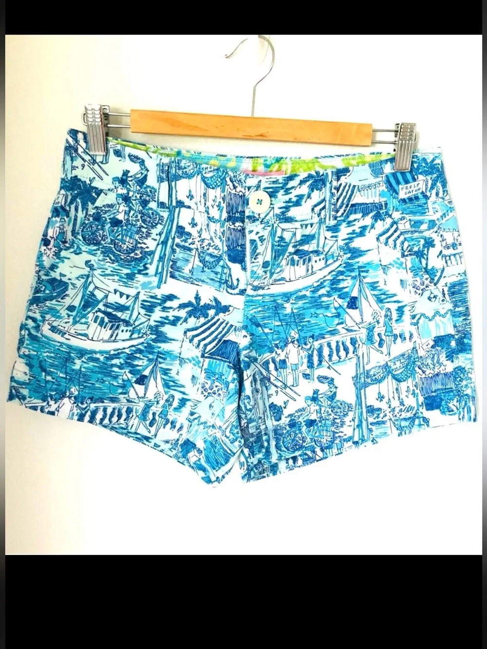 Lilly Pulitzer Callahan Shorts Size 2 Fresh Catch Toile Blue White