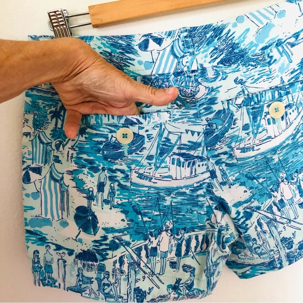 Lilly Pulitzer Callahan Shorts Size 2 Fresh Catch Toile Blue White