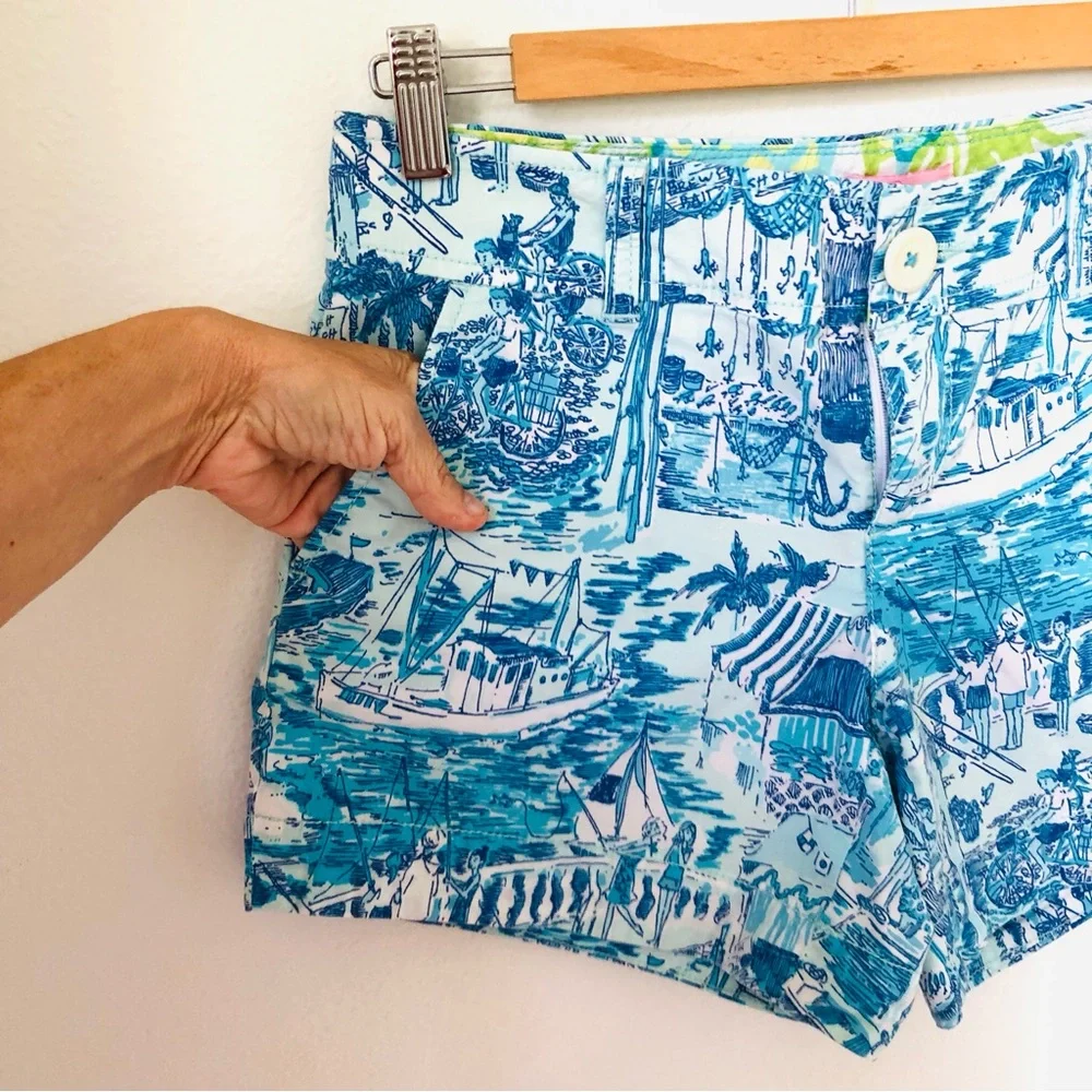 Lilly Pulitzer Callahan Shorts Size 2 Fresh Catch Toile Blue White
