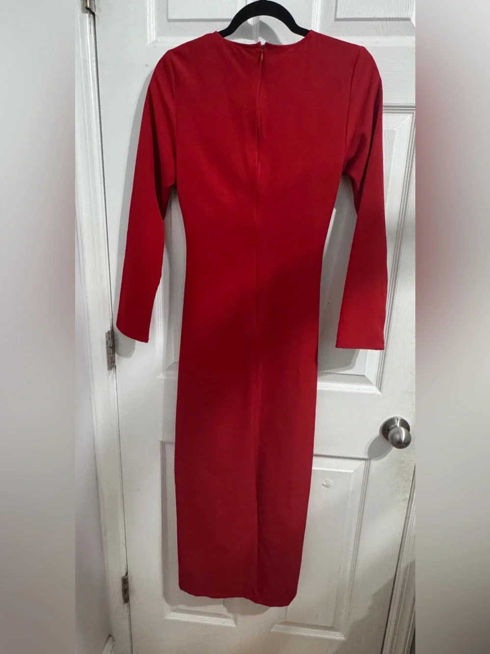 Zara Red Ruched Long Sleeve Midi Dress