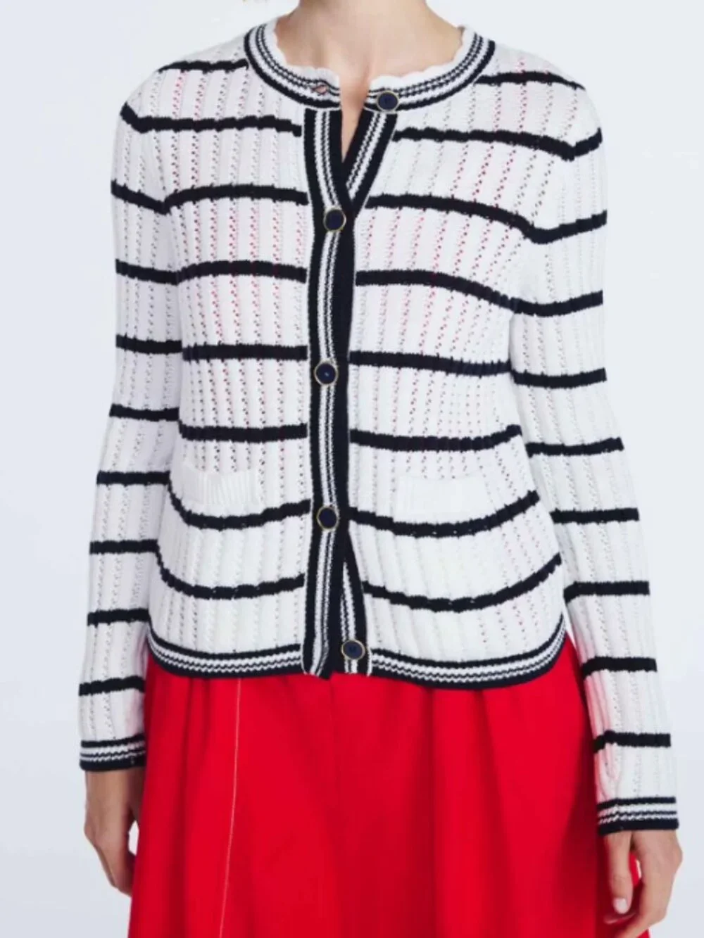 Free Assembly Black & White Striped Knit Long Sleeve Cardigan Sweater Size XS
