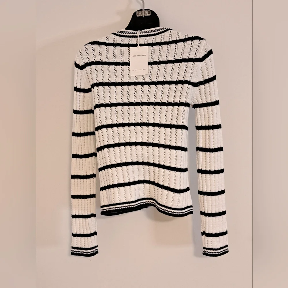 Free Assembly Black & White Striped Knit Long Sleeve Cardigan Sweater Size XS