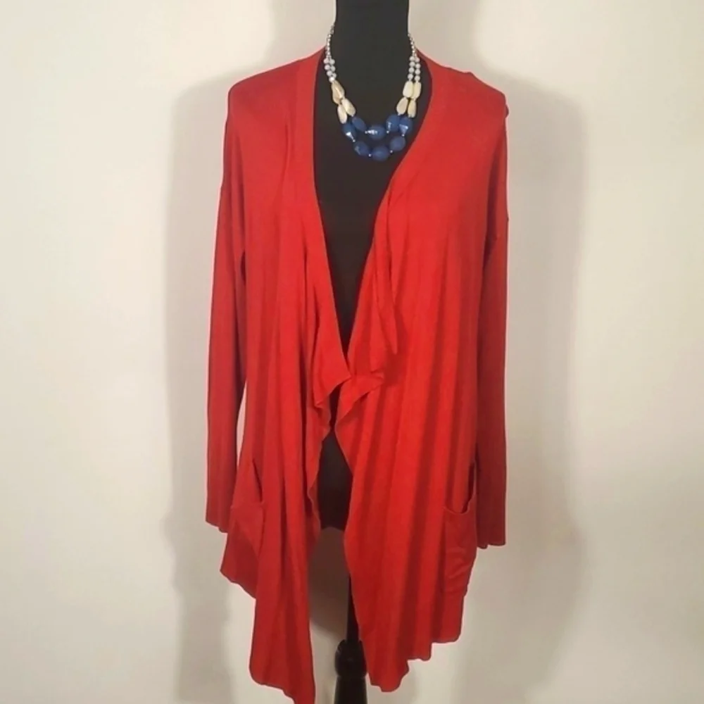 Chico's Size 2 (Large) Red Open-Front Cardigan Sweater/Jacket