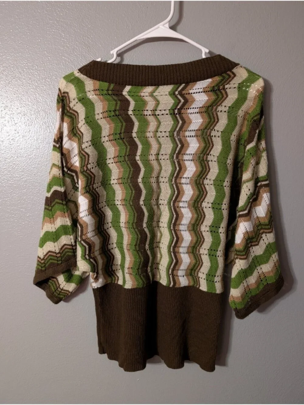 Vintage 90s Gabriel New York Chevron Knit Sweater Top 1X Plus Green Brown Earthy