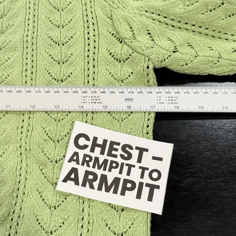 Y2K Cropped Apple Green Open Pointelle Knit Womens Cardigan Sweater Size Small